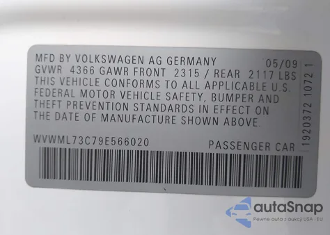 2009 Volkswagen Cc Sport from USA, damaged, VIN WVWML73C79E566020